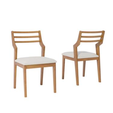 Imagem de Conjunto com 2 Cadeiras Damasco Linho Cru e Madeira