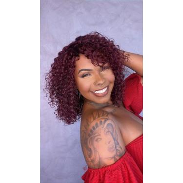 Imagem de Peruca de Cabelo Humano Cacheada Rebeca Marsala com Densidade 130 e Co