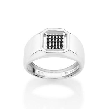 Imagem de Anel chevalier de prata maciça 925 PRETO 810359 Rommanel, Preto, 26