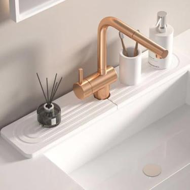 Imagem de Tapete de torneira de pedra de secagem rápida para pia de cozinha, bandeja de pia de diatomita longa de 46 cm, protetor de respingos de torneira para cozinha, balcão de banheiro, evita umidade, super