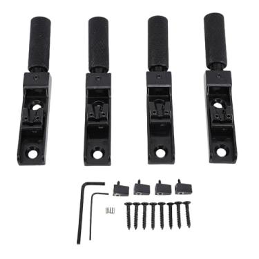 Imagem de Generic Kit de Ponte de Baixo Sem Cabeça de 4 Cordas, Ponte de Substituição de Liga de Zinco Usinada CNC Com Selas de Latão e Trava de Corda, para Maior Estabilidade de Afinação e (Preta)
