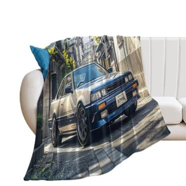 Imagem de HouLaiZhe Cobertor super macio de flanela clássico retrô carro esporte JDM cobertor leve refrescante para sofá-cama cadeira sofá carro viagem ao ar livre leve quente 101,6 cm x 152,4 cm