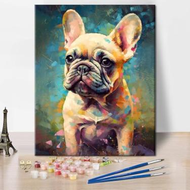Imagem de TUMOVO Kit de pintura por números para adultos retrato de buldogue francês de animais por número 40,6 x 50,8 cm, pintura para adultos em tela com pincéis e tintas acrílicas para decoração de casa