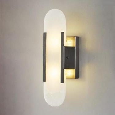 Imagem de Arandela de parede moderna e simples, em mármore natural, design oval, modelo G4, para sala de estar, quarto, corredor, restaurante, hotel (preta, pequena)