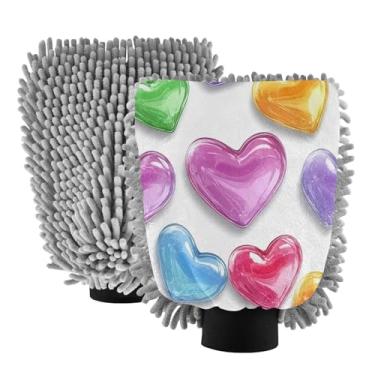 Imagem de STAYTOP Luvas coloridas para lavagem de carro, 2 peças, luvas de microfibra de chenille, sem arranhões, panos de esponja de lavagem ultra absorventes para carros, limpeza doméstica - M