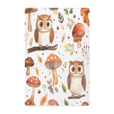 Imagem de STAYTOP Lençóis de berço de corujas e cogumelos fofos para meninos e meninas, lençol com elástico para berço padrão e colchão infantil, lençol de microfibra supermacia 132 × 71 cm