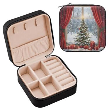 Imagem de YETTASBIN Caixa de joias de árvore de Natal para adolescentes, meninas, mulheres, presente de aniversário, Natal, caixa de armazenamento portátil de couro PU, mini estojo de joias de viagem para colar