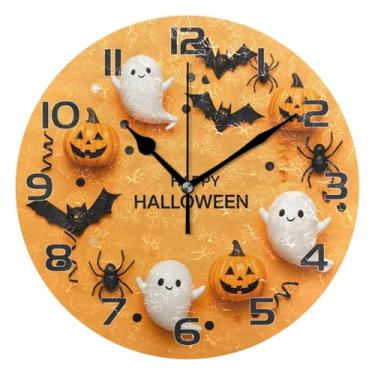 Imagem de YETTASBIN Relógio de parede de morcegos fantasmas de Halloween, silencioso, sem tique-taque, operado por bateria, relógio redondo decorativo criativo para cozinha, sala de estar, banheiro, decoração