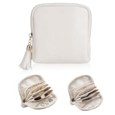 Imagem de bipkonu Pequena caixa de joias de viagem, presentes de viagem para mulheres e meninas, mini bolsas de joias com zíper de borla, suporte organizador de joias portátil para pulseiras, brincos, colar