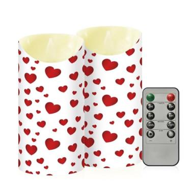 Imagem de Wassud Pacote com 2 velas de coração vermelho sem chama com controle remoto, velas realistas cintilantes com temporizador, velas decorativas para Natal, casamento, festa, decoração de casa média
