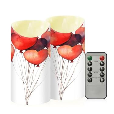 Imagem de Wassud Pacote com 2 balões em forma de coração, velas sem chama com controle remoto, velas realistas cintilantes com temporizador, velas decorativas para Natal, casamento, festa, decoração de casa