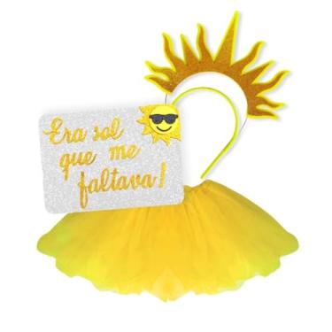Imagem de Kit Tiara Sol + Plaquinha + Saia Fantasia Bloquinho Carnaval (Sol Mod 02)