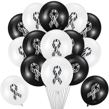 Imagem de Hungdao 100 Pcs Zebra Ribbon Awareness Balloons Neuroendocrine Carcinoid Rare Disease Cancer Awareness Decoration Black and White Balloons Arch for Ribbon Party Decorations Supplies