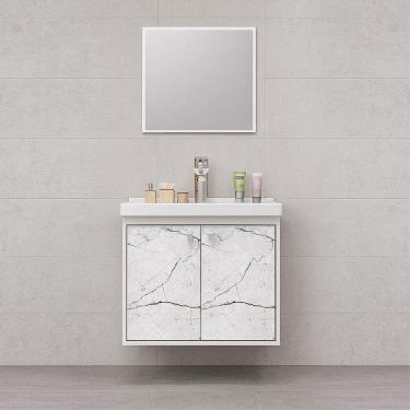 Imagem de Kit Armário para Banheiro 50cm MDF com Cuba + Espelheira COR: BRANCO