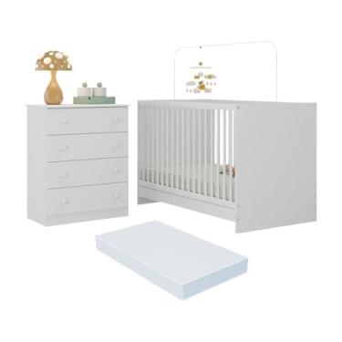 Imagem de Berço 3 em 1 com Colchão Incluso e Cômoda 4 Gavetas Brisa Multimóveis Mp4775 Branco