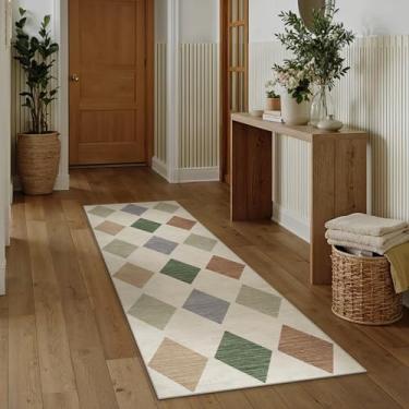 Imagem de PureCozy Tapete quadriculado de corredor de 5 x 15 cm para corredores, tapete longo colorido, lavável, antiderrapante, boho, decoração interna, para entrada, cozinha, quarto, sala de jantar