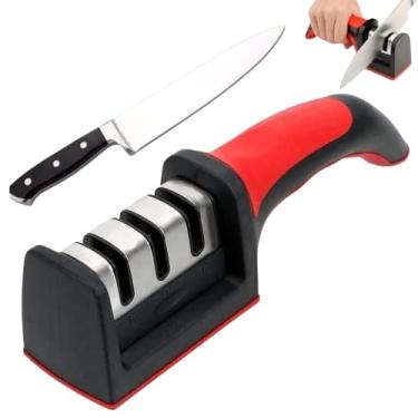 Imagem de Amolador de Facas Profissional 3 em 1 – Afiador com Cabo Ergonômico, Base Antiderrapante, Ideal para Facas, Tesouras e Canivetes