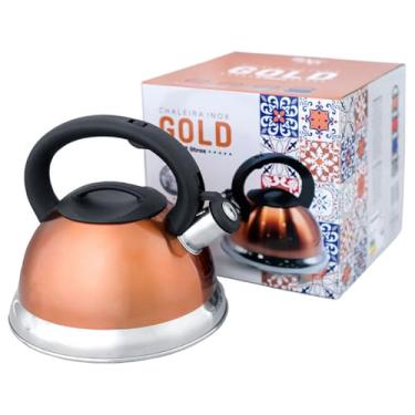 Imagem de Chaleira em Inox com Apito – Fundo Duplo e Compatível com Indução - Dourada