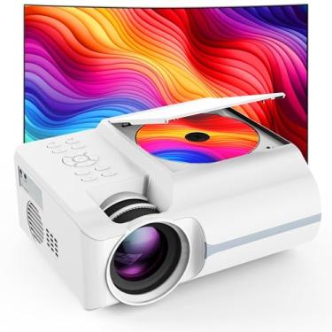 Imagem de Homlab Projetor de DVD portátil com leitor de DVD embutido – Mini projetor de filme com alto-falante embutido, compatível com PC/TV/HDMI/USB/AV, tela 1080p HD de 200 polegadas para filmes ao ar livre