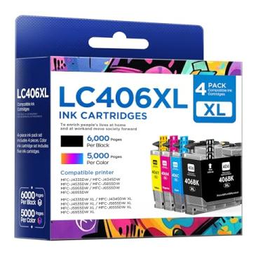 Imagem de Cartuchos de tinta LC406XL de alto rendimento compatíveis com Brother LC406XL LC406 para impressora Brother MFC-J4335DW MFC-J4535DW MFC-J5855DW MFC-J6555DW MFC-J6955DW (preto, ciano, magenta, amarelo,