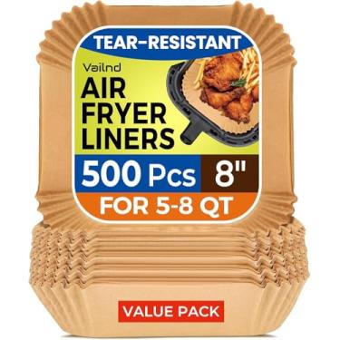 Imagem de Air Fryer Forros descartáveis quadrados de 20 cm, 500 peças de forros de papel pergaminho cru para cesta de airfryer, papel de cozimento antiaderente e à prova de vazamento para forno e frigideira