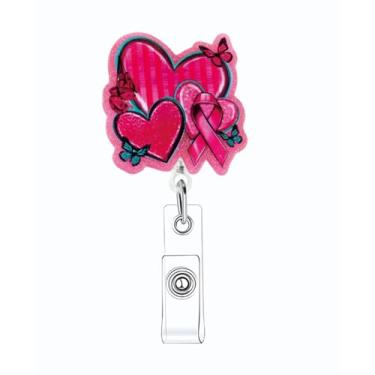 Imagem de Carretel de crachá de Dia dos Namorados Retrátil Coração Enfermeira Carretel de Crachá Engraçado Rosa Suporte Retrátil para Enfermeira Amamentação Etiqueta com Nome de Acrílico Clipe de Jacaré para