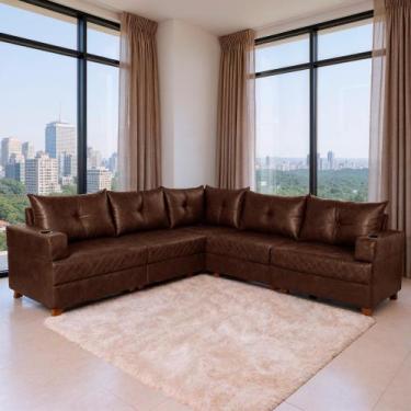 Imagem de Sofá 5 Lugares 2,57x2,57m Canto Essenza Luxo Bom Pastor, Café Veludo P