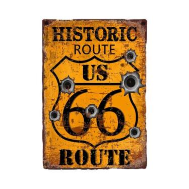 Imagem de Placa De Metal Vintage Route 66 Retro Para Parede Com Acabamento Rústi