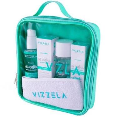 Imagem de Vizzela Oil Control Kit – Sabonete Líquido + Tônico + Esfoliante + Hidratante + Faixa + Nécessaire K-Unissex