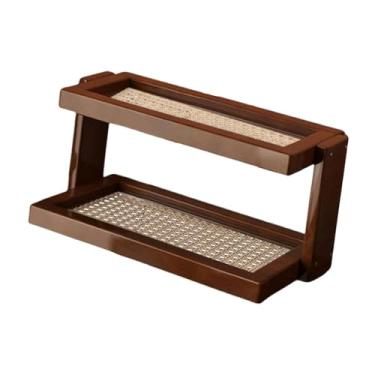 Imagem de predolo Organizador de mesa com suporte para copos, design vintage, prateleira versátil de 2 níveis para maquiagem e perfumes, Rattan Pp 28x14x17cm