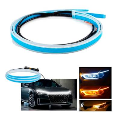 Imagem de Kit Fita Led Capô 1,20m + 2 Drl Farol C Seta Sequencial 60cm Universal Fita Flexível para Carros