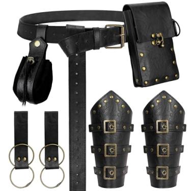 Imagem de Bolsa de cinto renascentista, bolsa de couro de pirata viking medieval, conjunto de garrafa de poção, saia, caminhada, Halloween, cosplay, acessório para fantasia, Cinta preta, Belt Pouch
