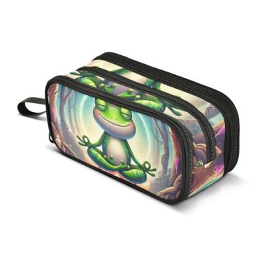 Imagem de Bolsa para lápis, estojo com zíper, grande, engraçado, sapo, ioga, animal, lápis, bolsa para meninas, sala de aula, bolsa essencial para faculdade, material de escritório escolar