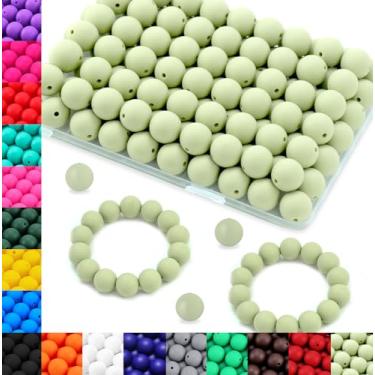 Imagem de JOPY 130 contas de silicone para kit de fabricação de chaveiros, contas de silicone de 15 mm, contas de borracha redondas a granel, contas soltas para canetas, faça você mesmo, colar e pulseira (verde