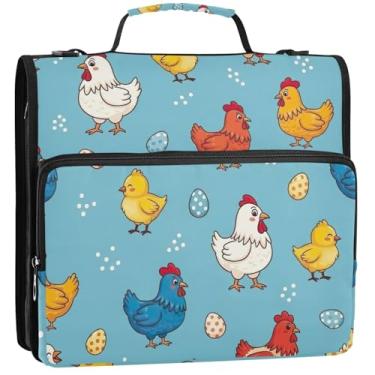 Imagem de Organizador de fichário com zíper de documentos, 3 cm, 3 argolas, para pintinhos fofos, poses, vários bolsos, pasta de carteira grande, bolsa escolar com alça de ombro, 34,5 x 31,5 x 9 cm