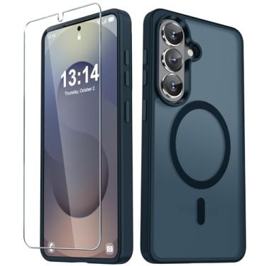 Imagem de YENAPOON Capa para Samsung Galaxy S26, capa magnética fosca [atualizada em 2026] com 1 protetor de tela, suporte para MagSafe, proteção militar à prova de choque, traseira fosca translúcida, azul