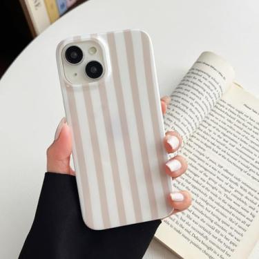 Imagem de ZTOFERA Capa para iPhone 16 Pro Max com listras verticais geométricas, estampa de linha simples de moda fofa para mulheres e homens, capa de TPU macia fina brilhante à prova de choque (Cáqui)