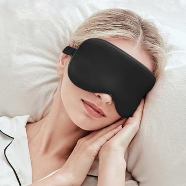 Imagem de Máscara de sono, máscara para os olhos 100% seda amoreira para dormir com alça ajustável, sombra de olhos de seda natural macia super suave para homens mulheres descanso viagem uso soneca (preto)