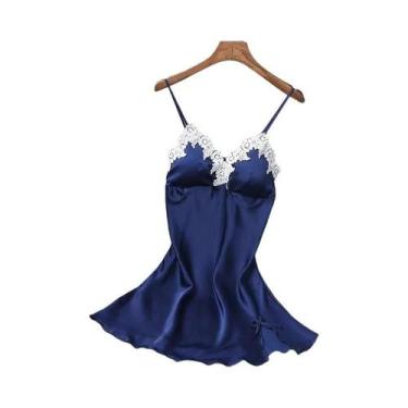 Imagem de Camisola Sexy De Seda Com Renda Para Mulheres, Alças Em Laço, Roupa De