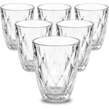 Imagem de Jogo de 6 Copos Baixos Diamond 300ml, Vidro Temperado Reforçado, Design Diamante com Padrão Listrado Vertical, Transparente, Base Hexagonal, Ideal para Água, Suco e Drinks