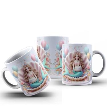 Imagem de Caneca Para Feliz Aniversário Sereia Porcelana Personalizada 325ML (MOD01)
