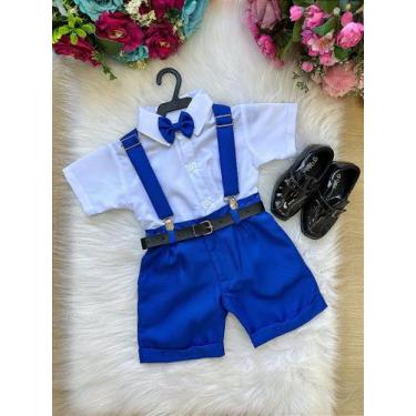 Imagem de Conjunto Social Infantil Azul Royal com Camisa Branca e Acessórios - F