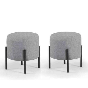 Imagem de Kit 02 Pufe Redondo Estilo Industrial Pés Metal Liverpool - Due Decor,