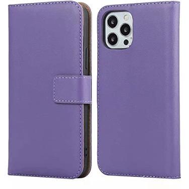 Imagem de KKFAUS Capa de telefone de couro com concha magnética, para Apple iPhone 13 Pro Max (2021) 6,7 polegadas Folio Kickstand Case Wallet [Porta-cartão] Coldre (Cor: Roxo)