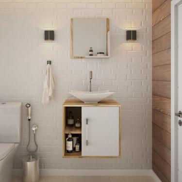 Imagem de Conjunto Balcão C-cuba L38 E Espelheira Soft 500 Carvalho Carvalho C-branco Chess