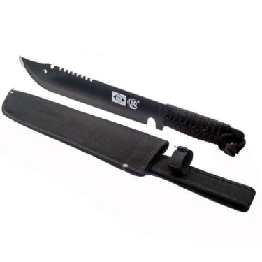 Imagem de Facão Militar Tático, Lâmina em Aço 36cm, Cabo em Aço e Plástico, Full Tang, Preto, com Bainha, para Camping e Pesca, 50cm