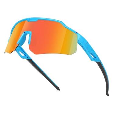 Imagem de Ofwin Óculos de sol esportivos juvenis polarizados para meninos e meninas, crianças, softball, ciclismo, corrida, idade 5-15, Armação azul/lente espelhada vermelha, standard