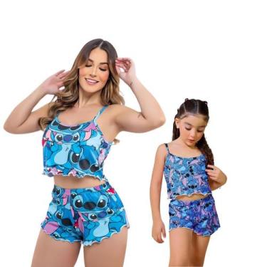 Imagem de Kit Pijama Mãe E Filha Stitch Curto Adulto Baby Doll Short - Isysser, 