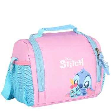 Imagem de Luxcel Lancheira Térmica Baby Stitch Rosa, Poliéster com Forro PVC, 23x20x15 cm, Alças Ajustáveis, Bolsos Laterais, Zíper Personalizado