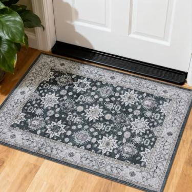 Imagem de WEZVIX Tapete de entrada pequeno lavável 5 x 7,5 cm, capacho oriental boêmio, suporte de borracha antiderrapante, tapete de área pequena macio para entrada, cozinha, entrada interna da porta da frente